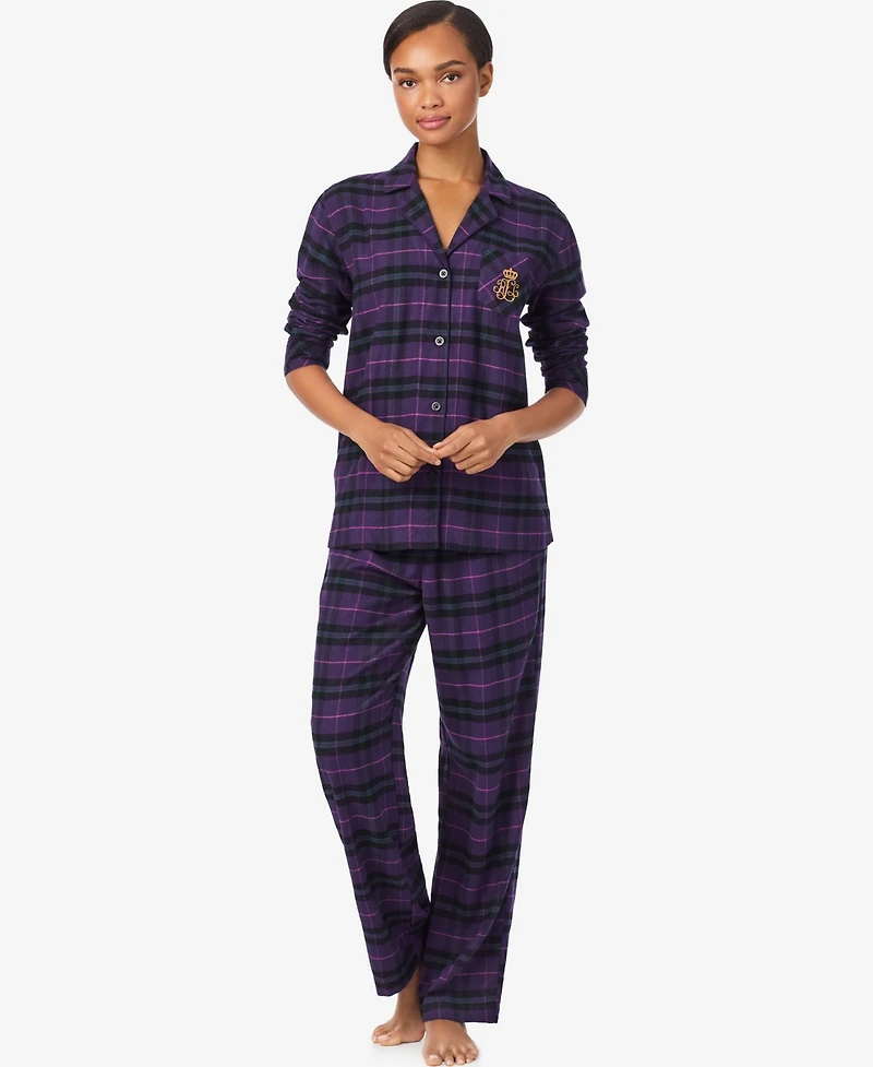 Lauren Ralph Women's Long Sleeves Notch Collar Pajama Set