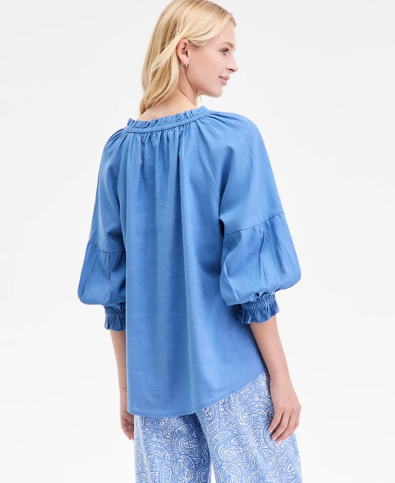 Nautica Jeans Women's Split-Neck Ruffled-Trim Blouse