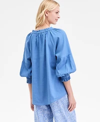 Nautica Jeans Women's Split-Neck Ruffled-Trim Blouse