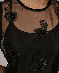 Donna Karan New York Women's Embroidered Sequin Slip Sleeveless Dress