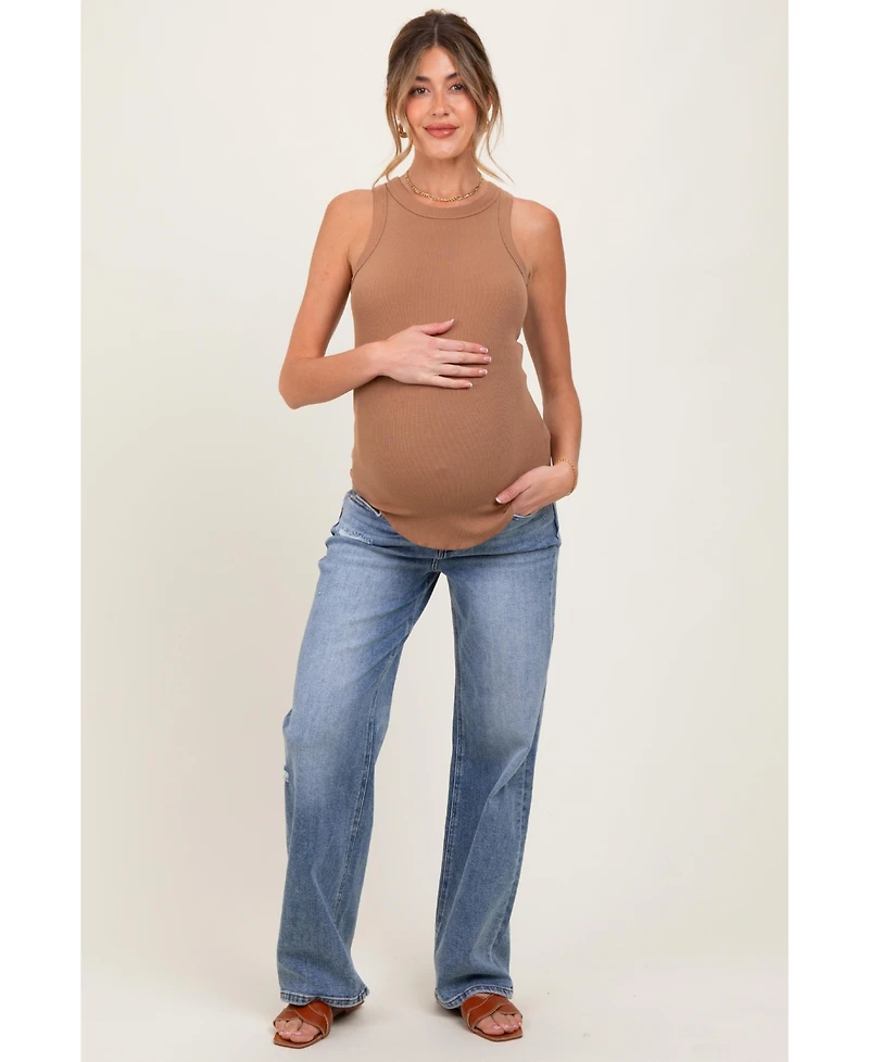 Pinkblush Maternity Blue Distressed Vintage Wash Wide Leg Jeans
