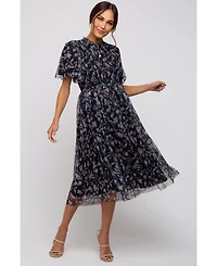 Pinkblush Maternity Black Floral Smocked Mesh Knit Midi Dress