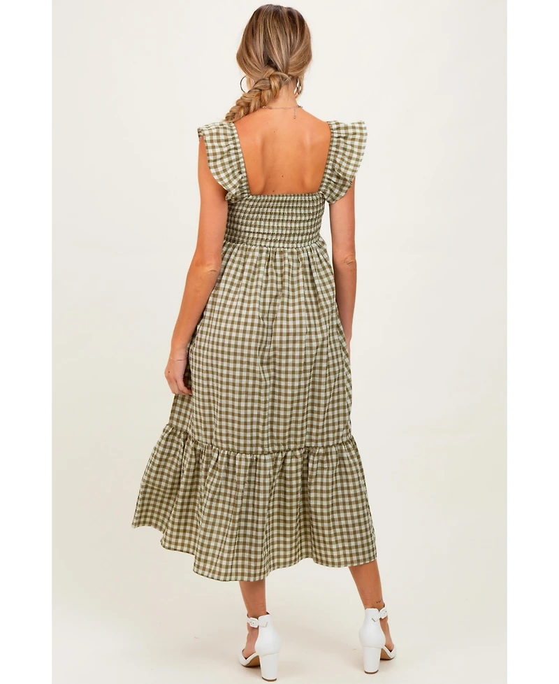 Pinkblush Maternity Olive Gingham Ruffle Strap Midi Dress