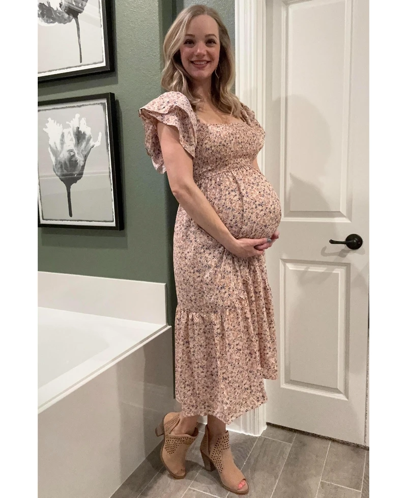 Pinkblush Maternity Light Pink Floral Flutter Midi Dress