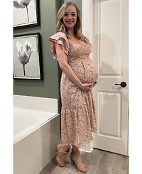 Pinkblush Maternity Light Pink Floral Flutter Midi Dress
