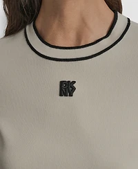 Dkny Jeans Women's Cropped Color Block Elbow Sleeves Sweater