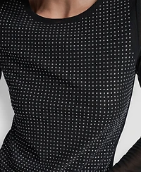 Dkny Jeans Women's Dome Studs Mesh Long Sleeves Slim Fit Top