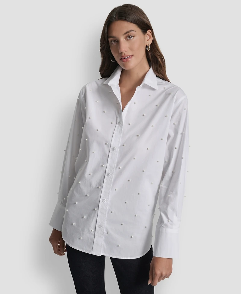 Dkny Jeans Women's Imitation Embellished Long Sleeves Shirt