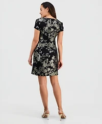 Connected Petite Metallic Floral Print Sheath Dress