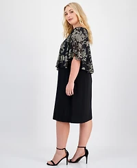Connected Plus Printed Cape-Overlay Sheath Dress