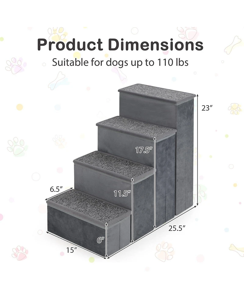 Ecooso 4-Step Dog Stairs Non-slip Foldable Dog Ramp with Adjustable Steps