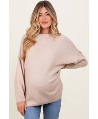 Pinkblush Maternity Black Oversized Crewneck Melange Knit Sweater