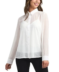 Bcx Women's Studded Chiffon Long Sleeves Shirt