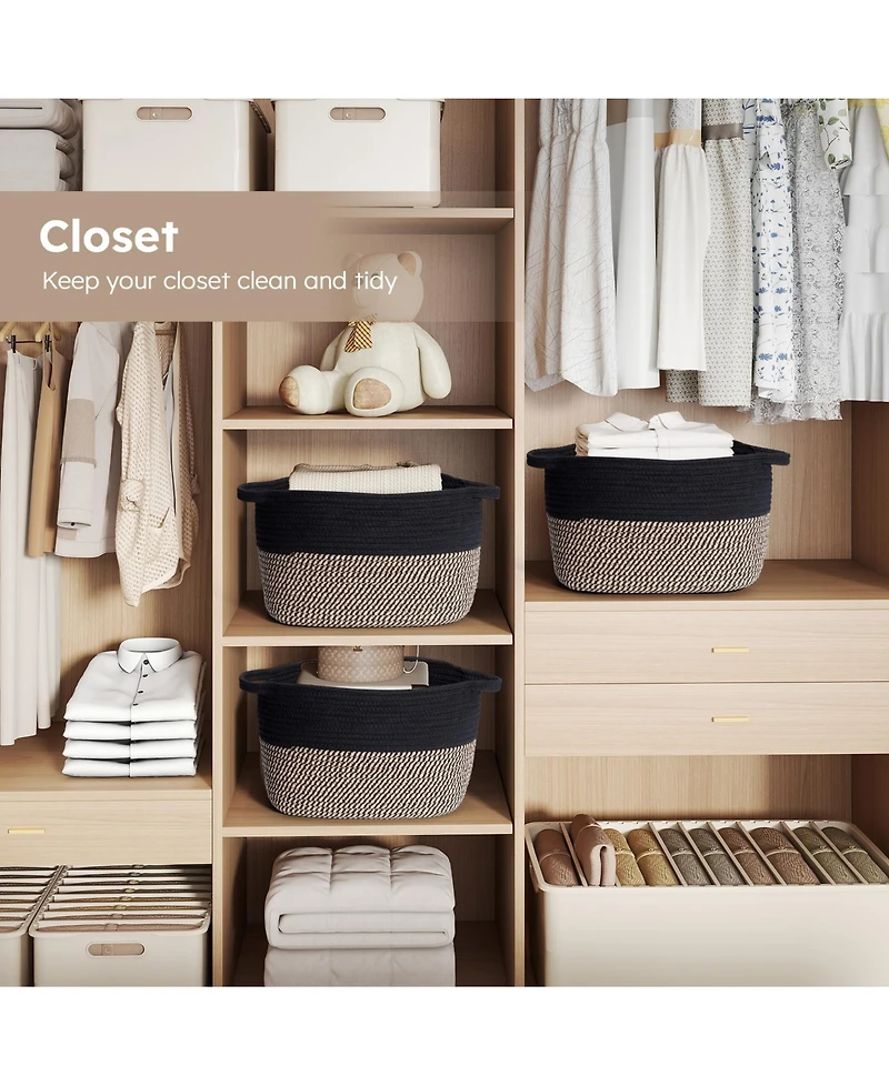 Woven Cotton Rope Storage Baskets with Handles, Decorative Set of 3