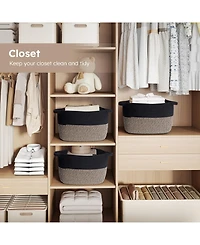 Woven Cotton Rope Storage Baskets with Handles, Decorative Set of 3