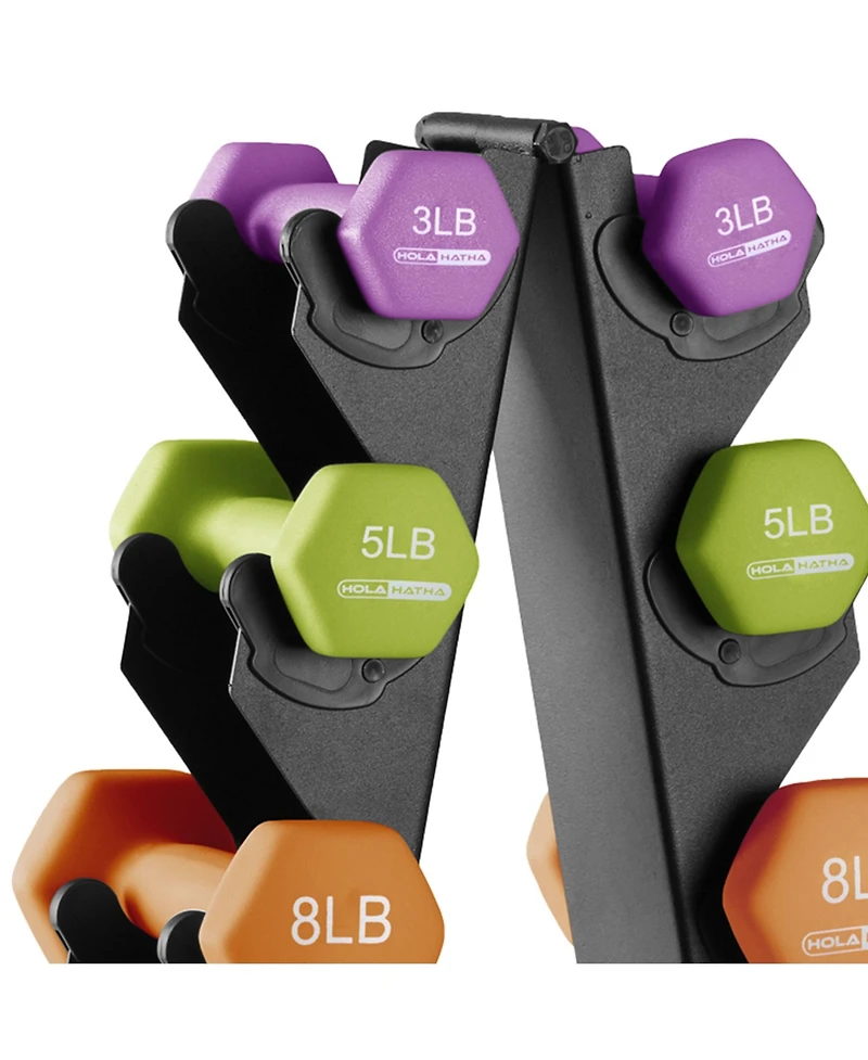 HolaHatha Dumbbell Hand Weights Set & Rack for Home Workout, 76 Lbs, Multicolor