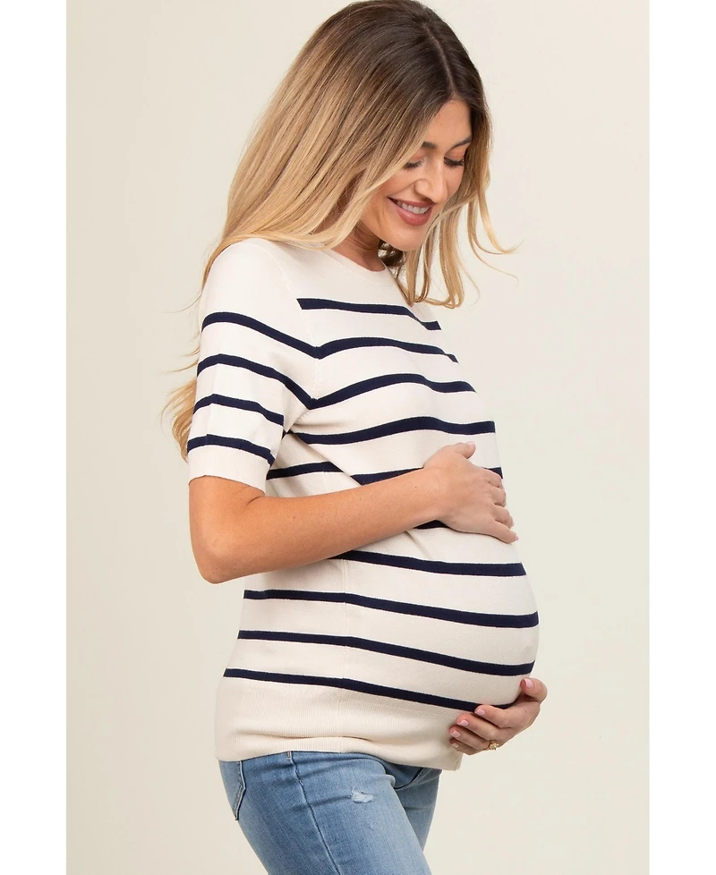 Pinkblush Maternity Navy Blue Striped Knit Short Sleeve Top