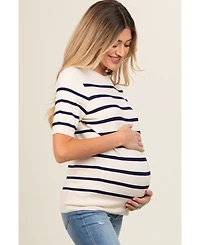 Pinkblush Maternity Navy Blue Striped Knit Short Sleeve Top