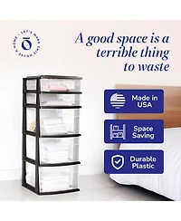 Homz Plastic 5 Drawer Home Storage Container TowerCloset Organizer, Black Frame