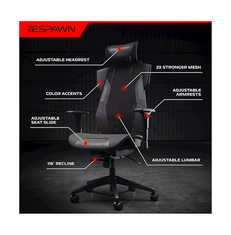 Respawn Gaming Chair With Lumbar Support, With Wheels for Computer/Desk/Office
