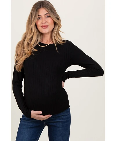 Pinkblush Maternity Black Ribbed Long Sleeve Top