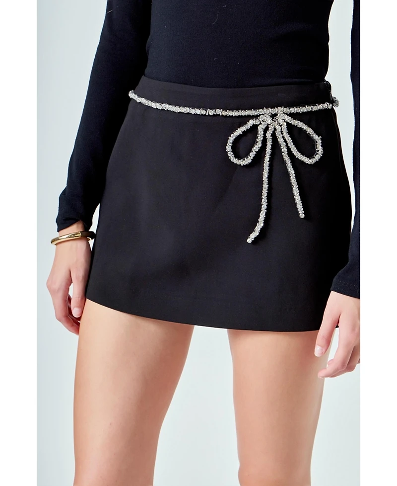 endless rose Women's Rhinestone Bow Low Rise Mini Skort