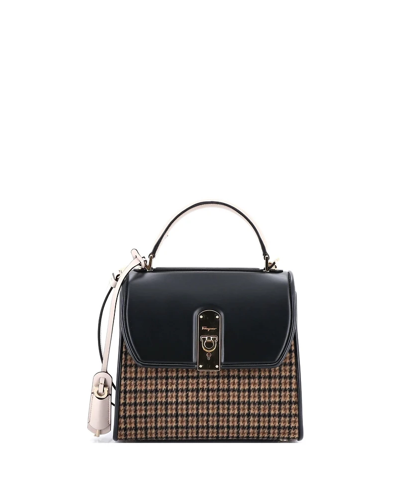 Pre-Owned Salvatore Ferragamo Small Boxyz Top Handle Bag Printed Wool and Leather