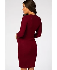 Pinkblush Maternity Burgundy Brushed Knit Wrap Fitted Maternity/Nursing Dress