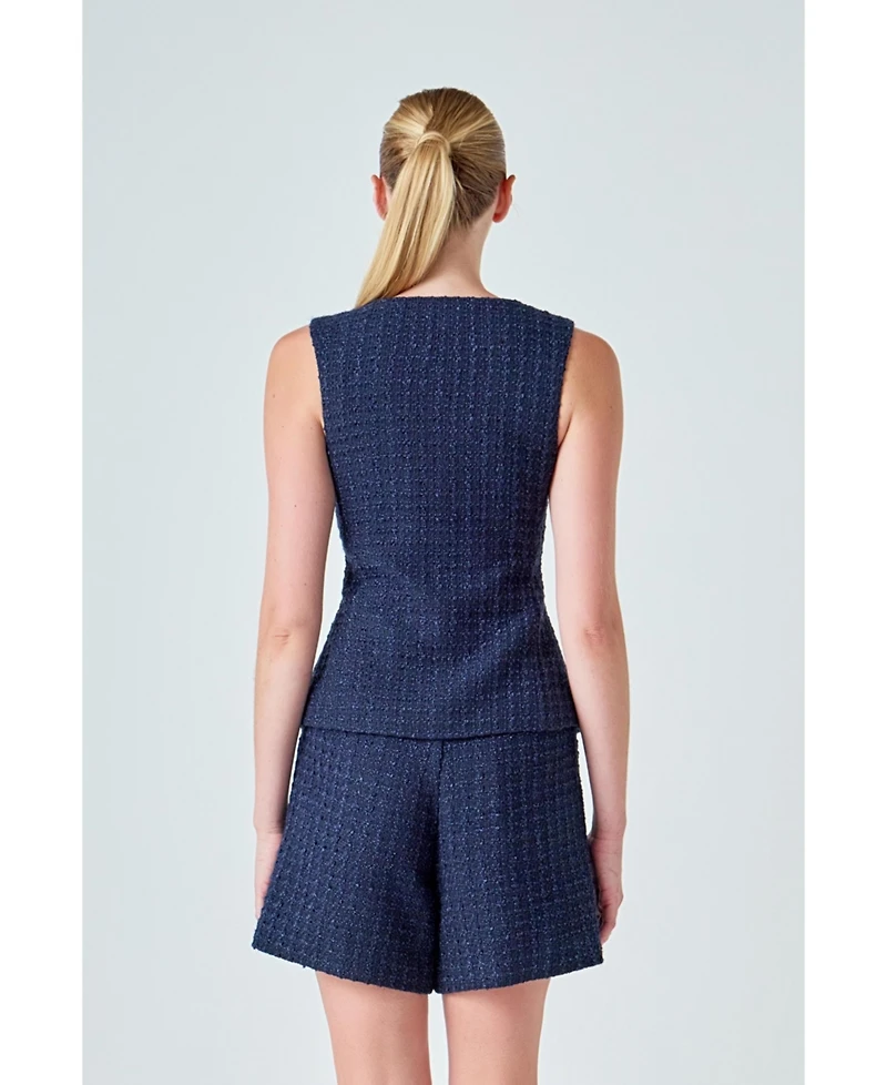 endless rose Women's Tweed Buttoned Sleeveless