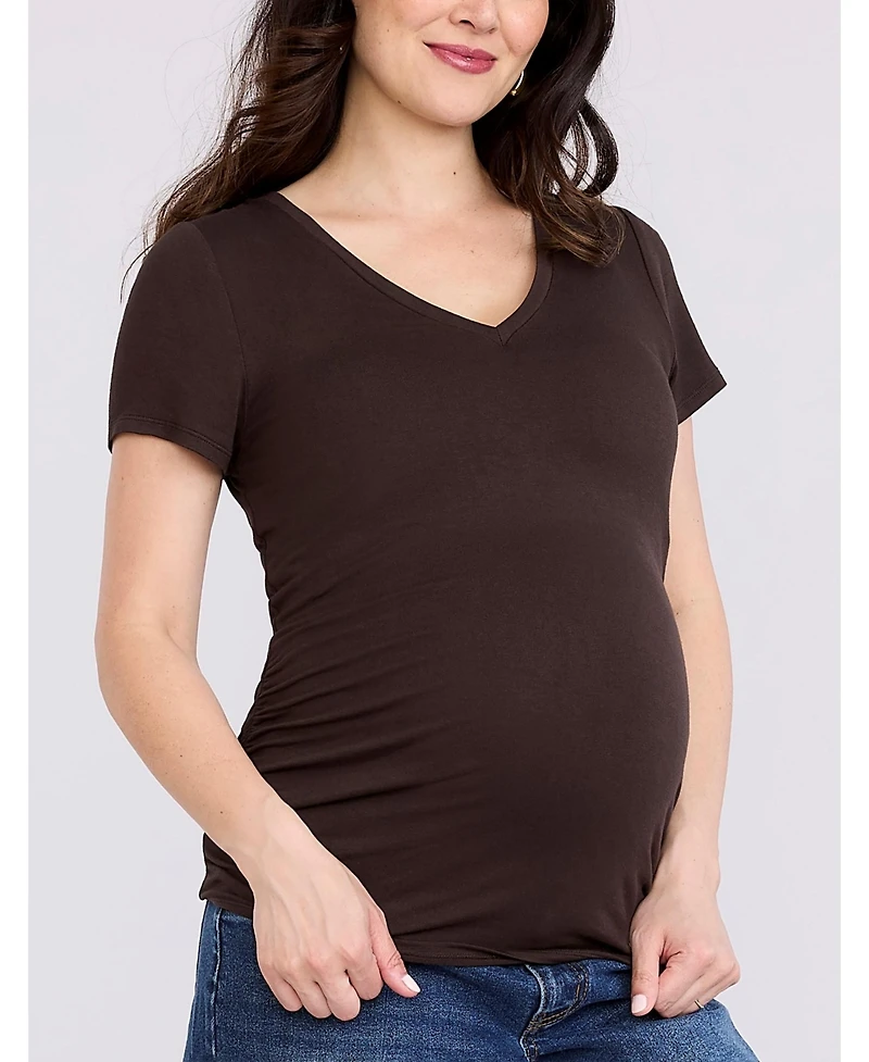 Motherhood Maternity V-Neck Side-Ruched Short Sleeve Tee