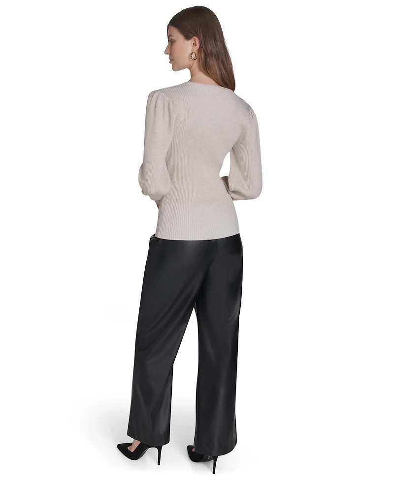 Halston Women's Crewneck Puff Sleeves Sweater