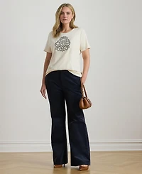 Lauren Ralph Plus Beaded-Crest Cotton Jersey T-Shirt