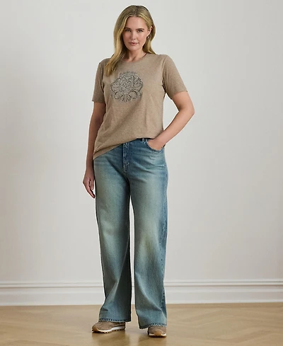Lauren Ralph Plus Beaded-Crest Cotton Jersey T-Shirt
