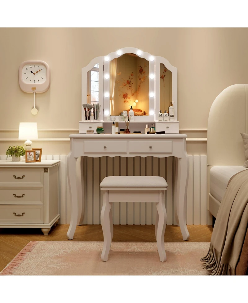 Volenca Makeup Vanity Table Set with Lighted Mirror and Drawers