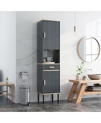 Gymax Tall Bathroom Storage Cabinet Freestanding Narrow Linen Tower w/ Doors & Drawer