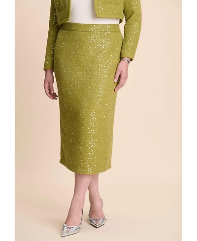 Eloquii Women's Sequin Tweed Midi Skirt