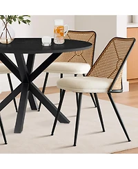 5-Piece 39.4" Round Black Dining Table Set with Starburst Base and 4 Faux Rattan Back Chairs in Mid-Century Modern Style-Maison Boucle