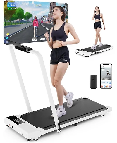 DeerRun 3 in 1 Walking Pad Treadmill, 300 Weight Capacity Foldable Treadmill, 3.0HP Low Noise Under Desk Treadmills for Home Office with Remote & App