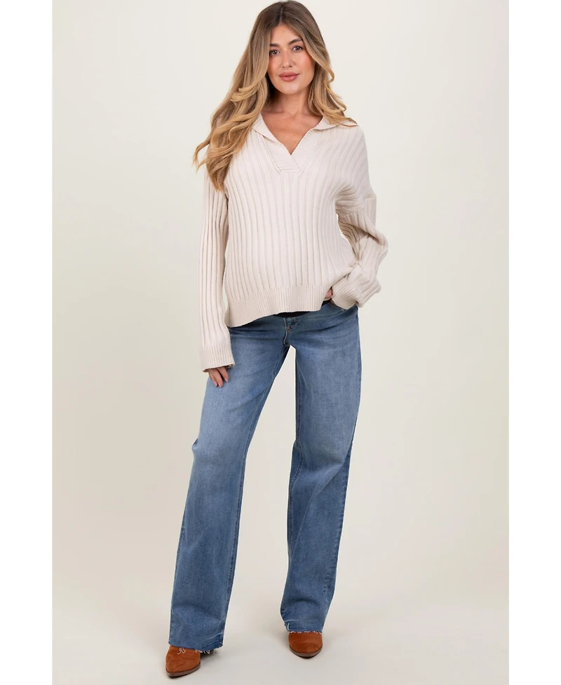 Pinkblush Maternity Blue Vintage Wash Raw Hem Wide Leg Jeans