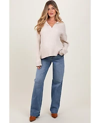 Pinkblush Maternity Blue Vintage Wash Raw Hem Wide Leg Jeans