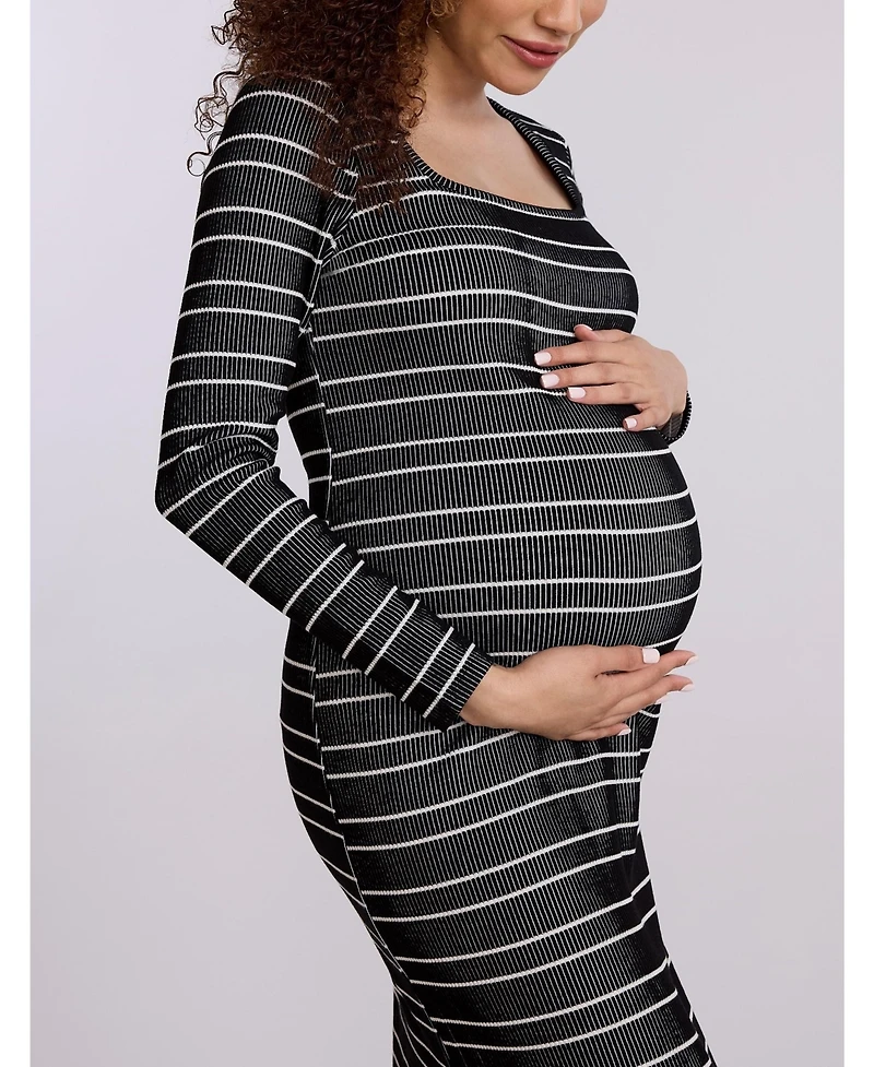 Motherhood Maternity Square Neck Rib Knit Long Sleeve Bodycon Maxi Dress