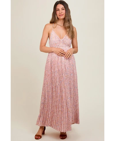 Pinkblush Maternity Light Pink Floral Pleated Back Cutout Maxi Dress