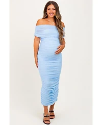 Pinkblush Maternity Light Pink Ruched Mesh Foldover Off Shoulder Maxi Dress