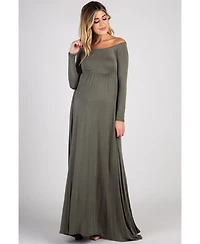 Pinkblush Maternity Olive Solid Off Shoulder Maxi Dress
