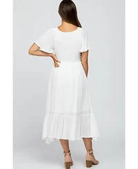 Pinkblush Maternity Ivory Smocked V-Neck Midi Dress