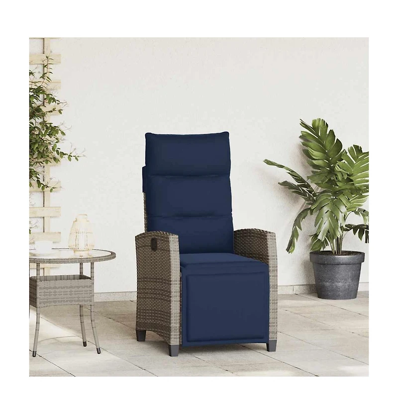 vidaXL Reclining Garden Chair Grey, Navy Blue