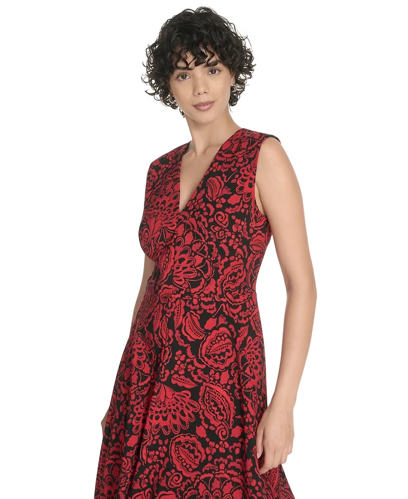 Tommy Hilfiger Women's Printed V-Neck Midi Dress