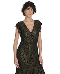 Tommy Hilfiger Women's V-Neck Tiered Hem Foil Midi Dress