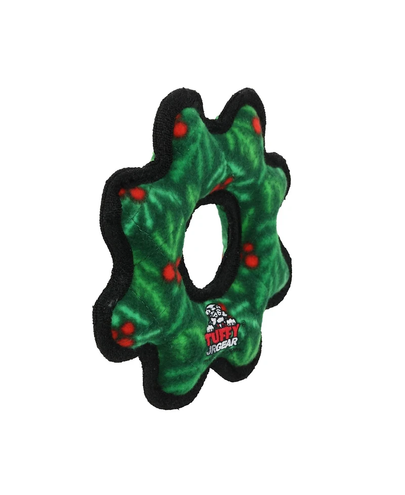 Tuffy Holiday Jr Gear Ring Wreath, Durable Plush Squeaky Dog Toy