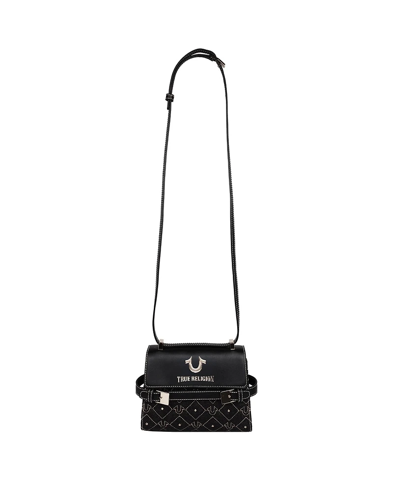 True Religion Studded Denim Flap Crossbody Bag